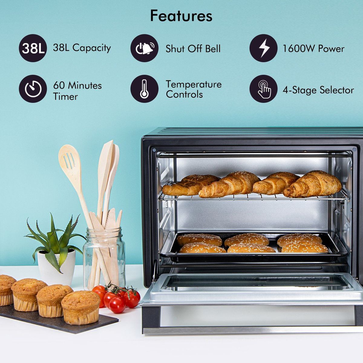 38 Ltrs Oven 60 Mins Shut Off Timer Shut Off Bell