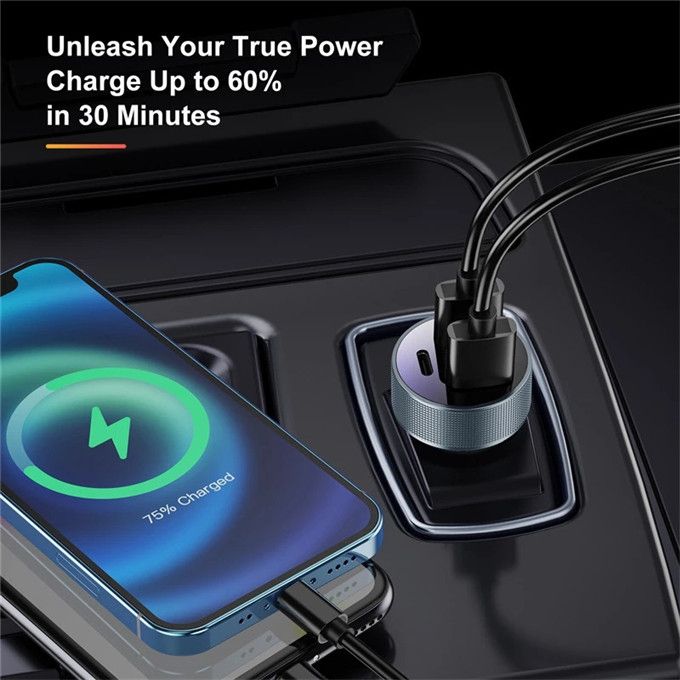 80W 3 Ports Car Charger Fast Quick Charge PD USB Type C Gray