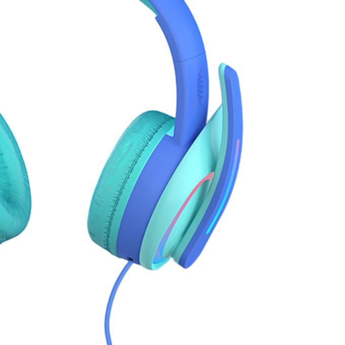 Compact Wired LED Crown Headset With Mic For Boys Girls Video Blue