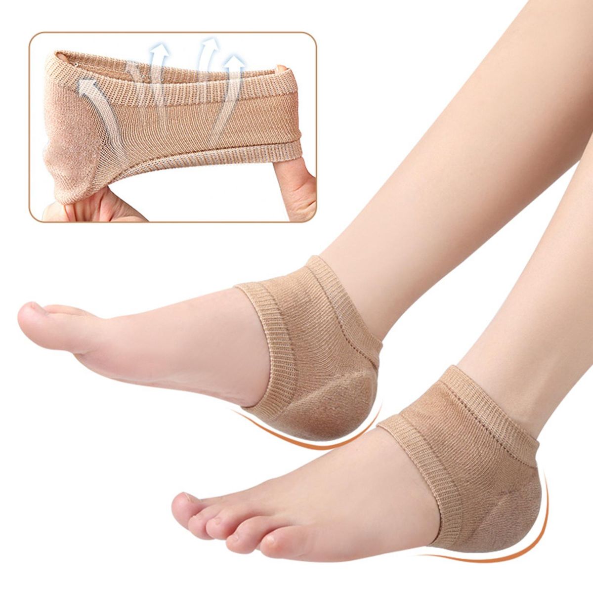 2x Adults Hydrating Heel Socks Lightweight Foot Skin Color