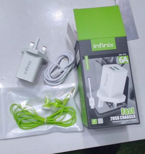 Original Infinix Fast Charger + Cord + Free Earpiece