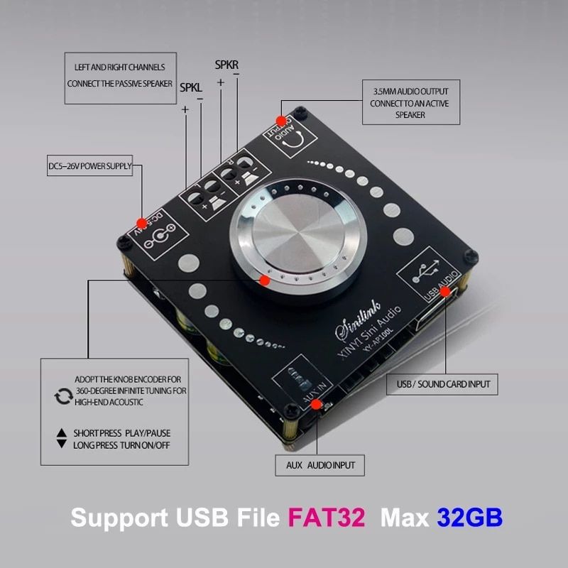 50W+50W Bluetooth 5.0 Speaker Digital Audio Power Amplifier ClD 30W~200W HiFi Stereo Mini USB Music Sound Card App AMP