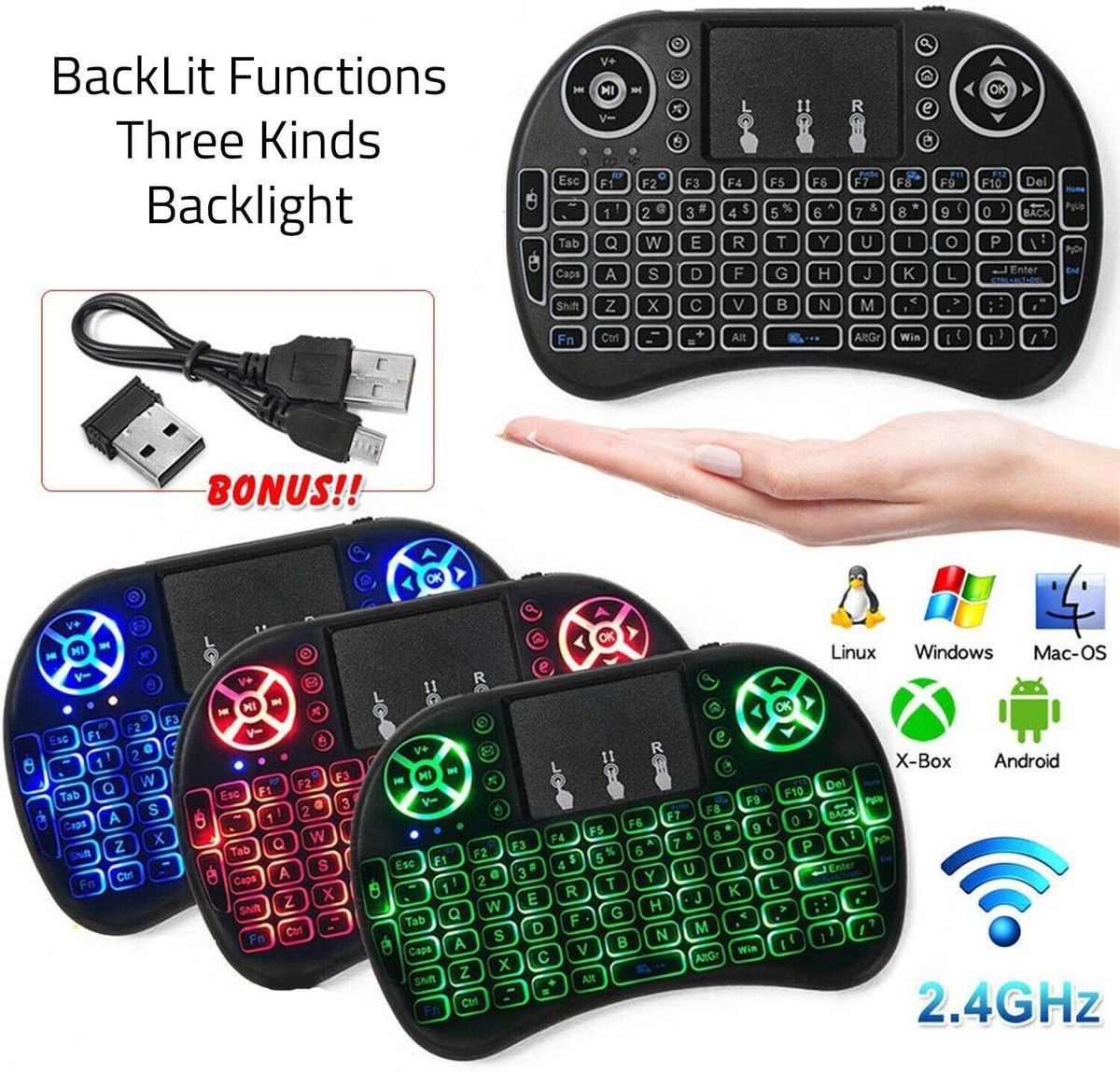 2023 The Latest Wireless Keyboard AirMouse 7-color RGB 2.4GHz With Touchpad