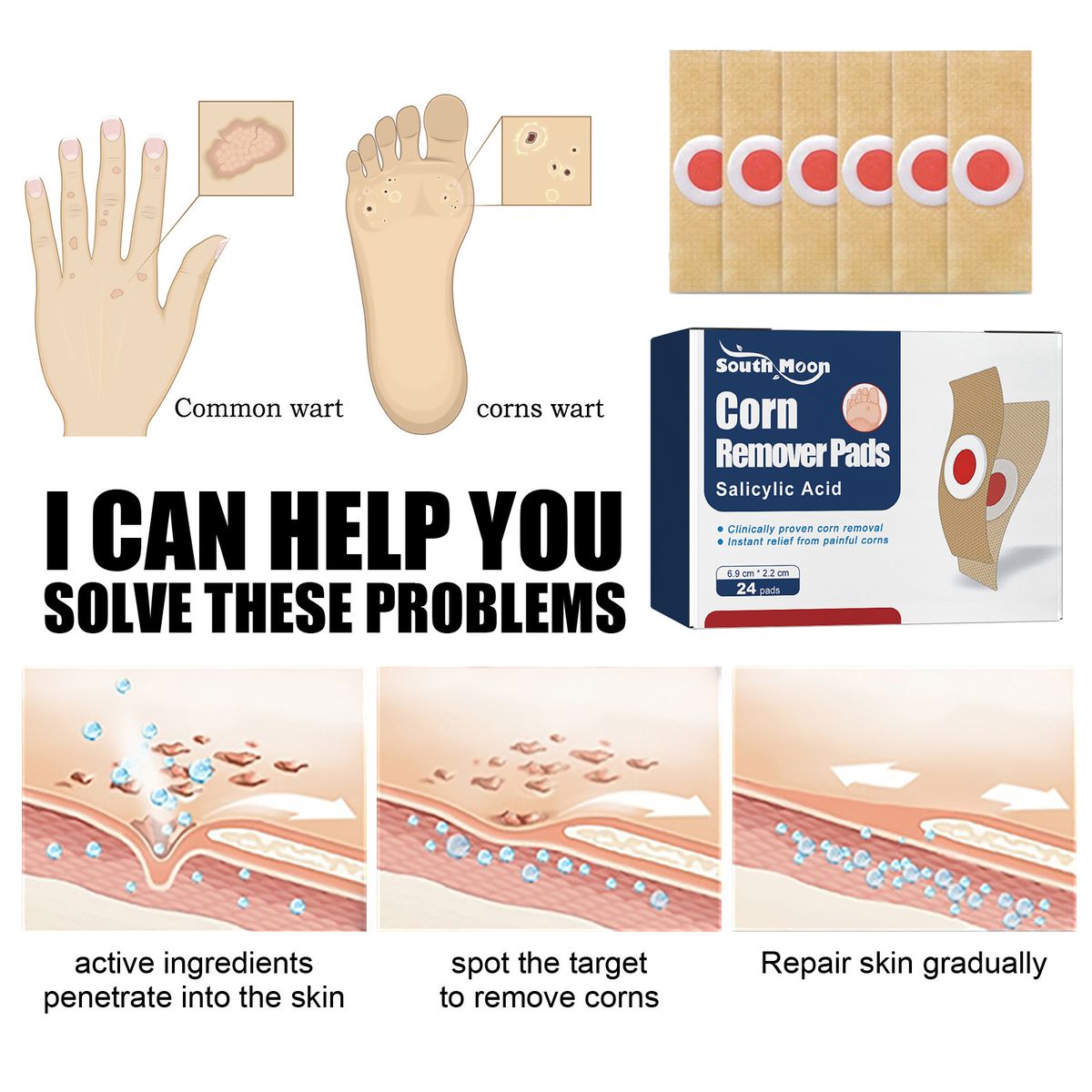 24Pcs Corn Removal Pads Remove Wart Calluses Relieve Pain