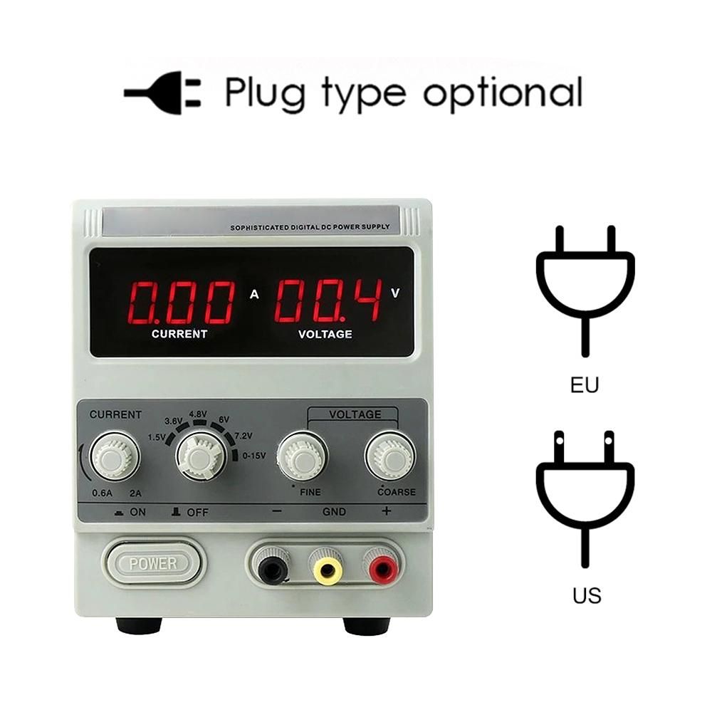 Bench DC Power Supply Variable 15V 2A Digital Display Adjustable Switching Regulated Power Supply for Mobile Phone Laptop Repair Maintenance