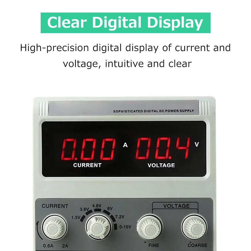 Bench DC Power Supply Variable 15V 2A Digital Display Adjustable Switching Regulated Power Supply for Mobile Phone Laptop Repair Maintenance