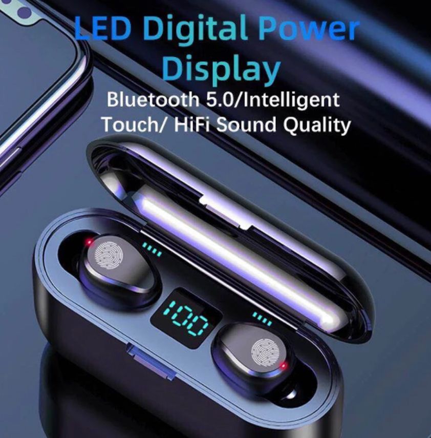 F9 Bluetooth Wireless Earphone With 2000mAh Battery Headset - Black Zw