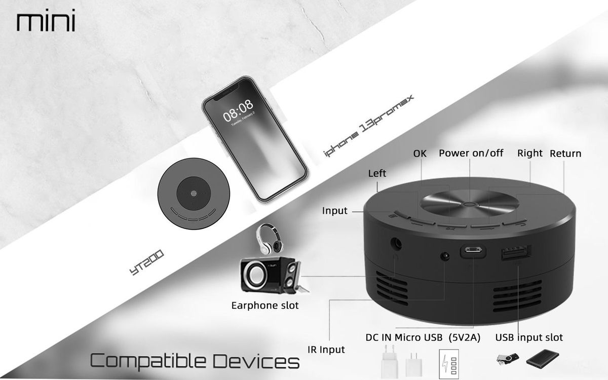 Smart Projector WiFi Portable 1080P LED Media Player