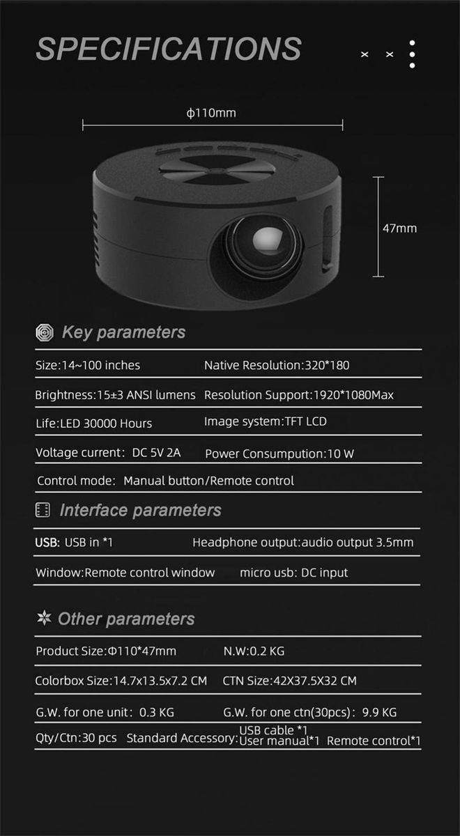 Smart Projector WiFi Portable 1080P LED Media Player