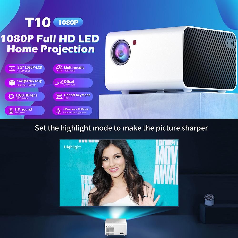 TOPRECIS T10 1080P Full HD Home Projector Andriod TV Projector Built-in Speaker HiFi Stereo Home Theater Compatible with USB/HDMI/AV/AC/IR/Audio Smart Cinema Video Projector
