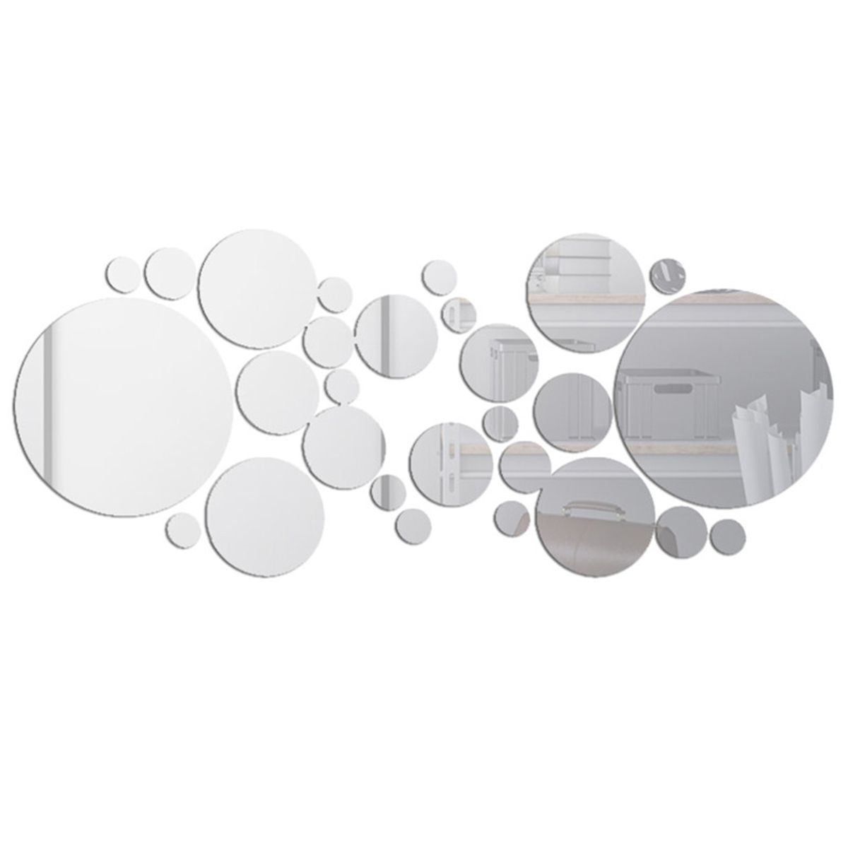 30PCS Mirror Wall Decals Round Circle Wall Stickers