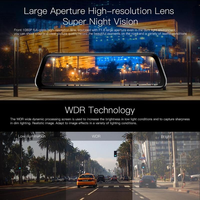 Anytek T12+ 9.66" Touch Screen Car DVR Camera FHD 1080P Rear View Mirror Dash Cam Dual Lens Video Recorder Night Vision Dashcam DJL