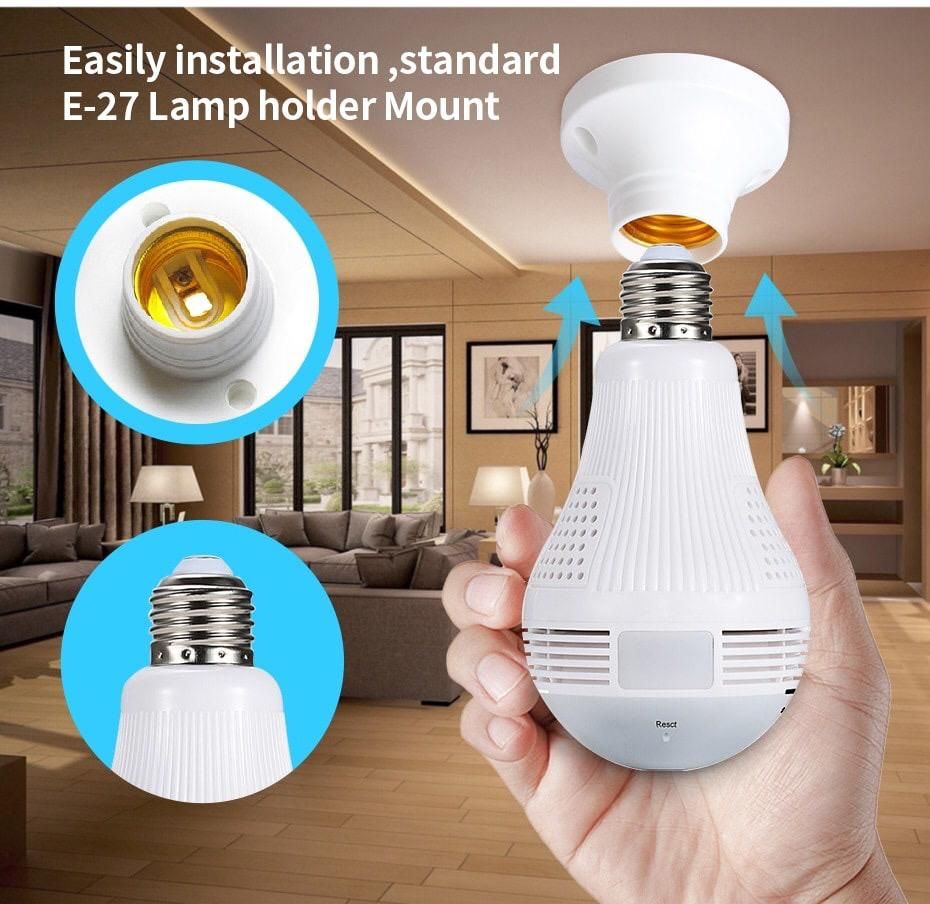 Wireless 1080P Bulb Camera 360 Degree Panoramic Led WiFi Fish Eye Security IP Micro Cam Light Night Vision