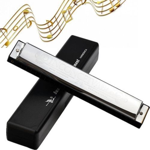 24 Holes Key Of C Tremolo Harmonica Harp Mouth Organ With Case