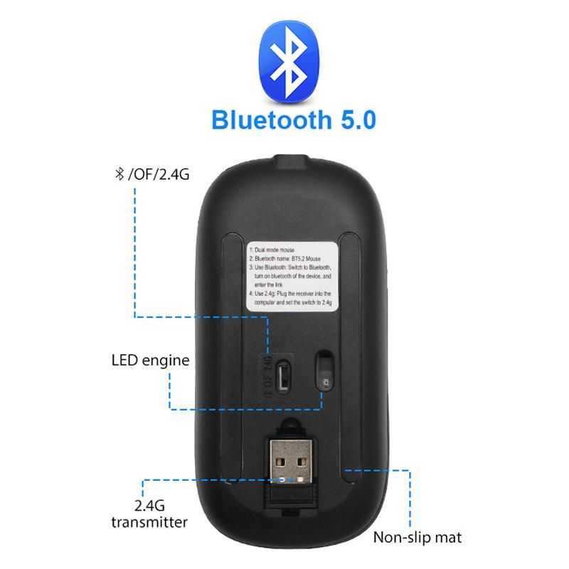 New Bluetooth Wireless Mouse with USB Rechargeable RGB Mise for Computer Laptop PC Macbook Gaming Mause Gamer 2.4GHz 1600DPI