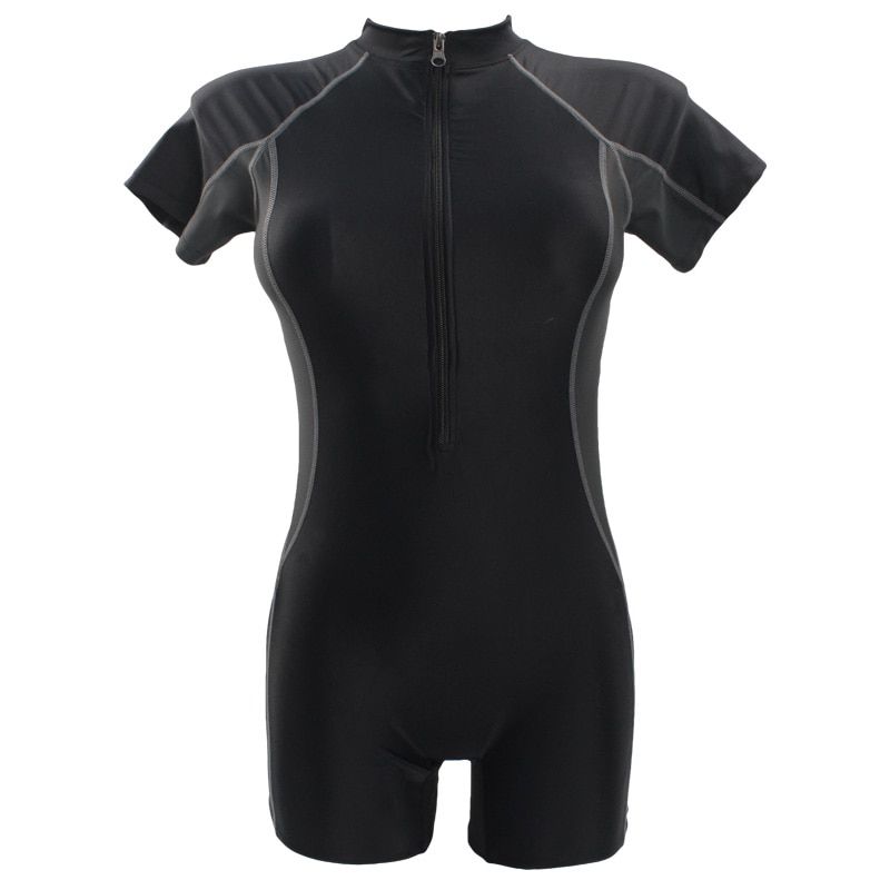 Swimsuit Swimwear Sport Professional Neck To Knee Competition Zipper Swimsuit Racing Suit Women 81103(8801-Black)