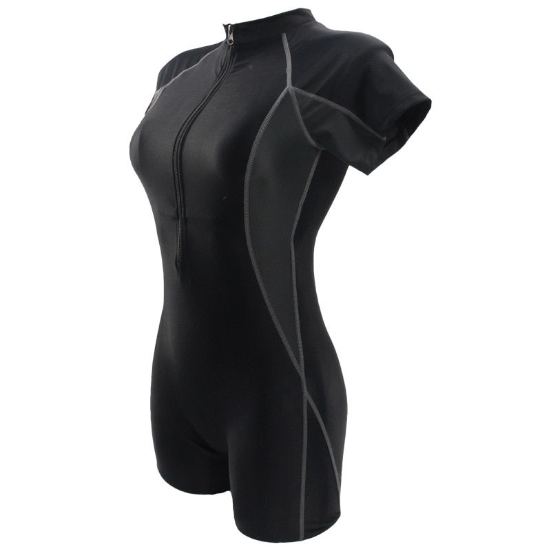 Swimsuit Swimwear Sport Professional Neck To Knee Competition Zipper Swimsuit Racing Suit Women 81103(8801-Black)