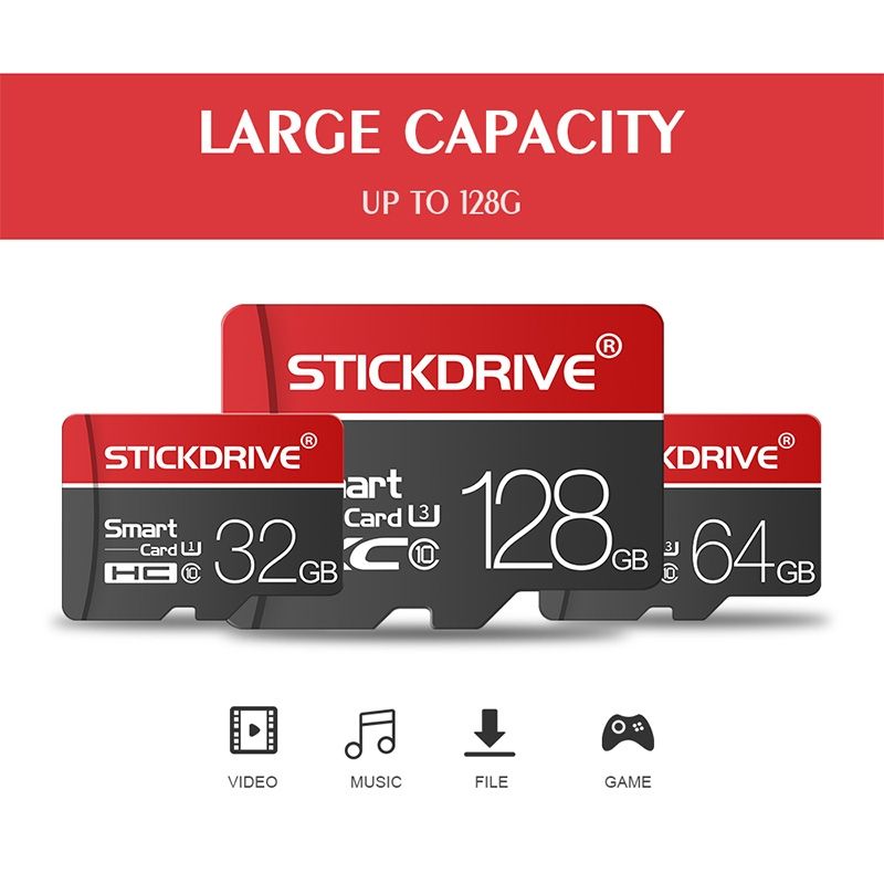 STICKDRIVE 128GB U3 White Line Red And Black TF(Micro SD) Memory Card