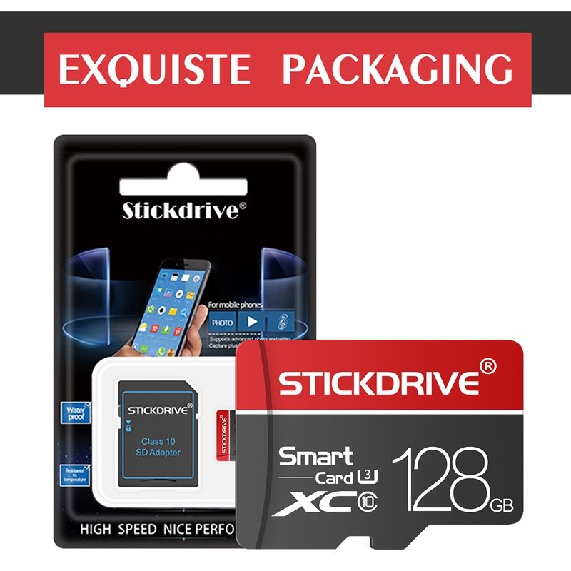 STICKDRIVE 128GB U3 White Line Red And Black TF(Micro SD) Memory Card