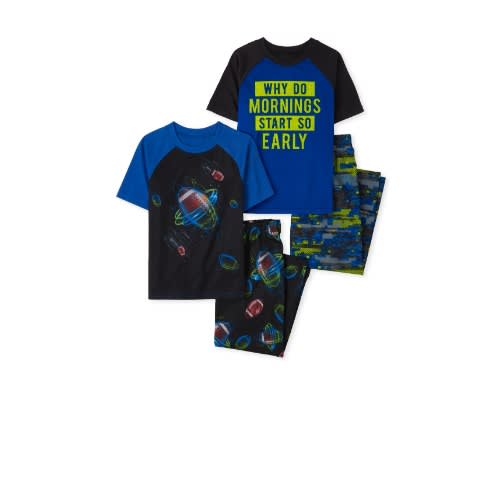 Boys Mornings And Football Short Sleeve Cotton Snug Fit Pyjamas Sleepwear- 4pcs