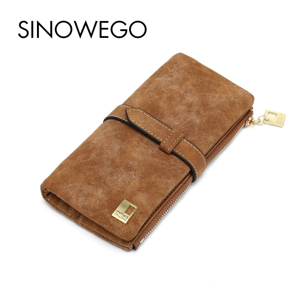 Elegant Wallet Women Luxury  Famous Designer Concise Vintage Nubuck Phone Coin Long Women Wallets And Purses-Brown