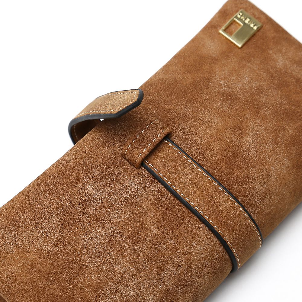 Elegant Wallet Women Luxury  Famous Designer Concise Vintage Nubuck Phone Coin Long Women Wallets And Purses-Brown