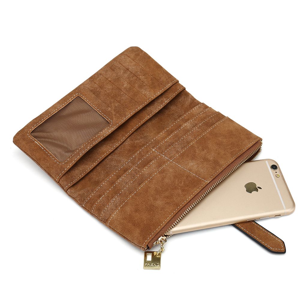 Elegant Wallet Women Luxury  Famous Designer Concise Vintage Nubuck Phone Coin Long Women Wallets And Purses-Brown