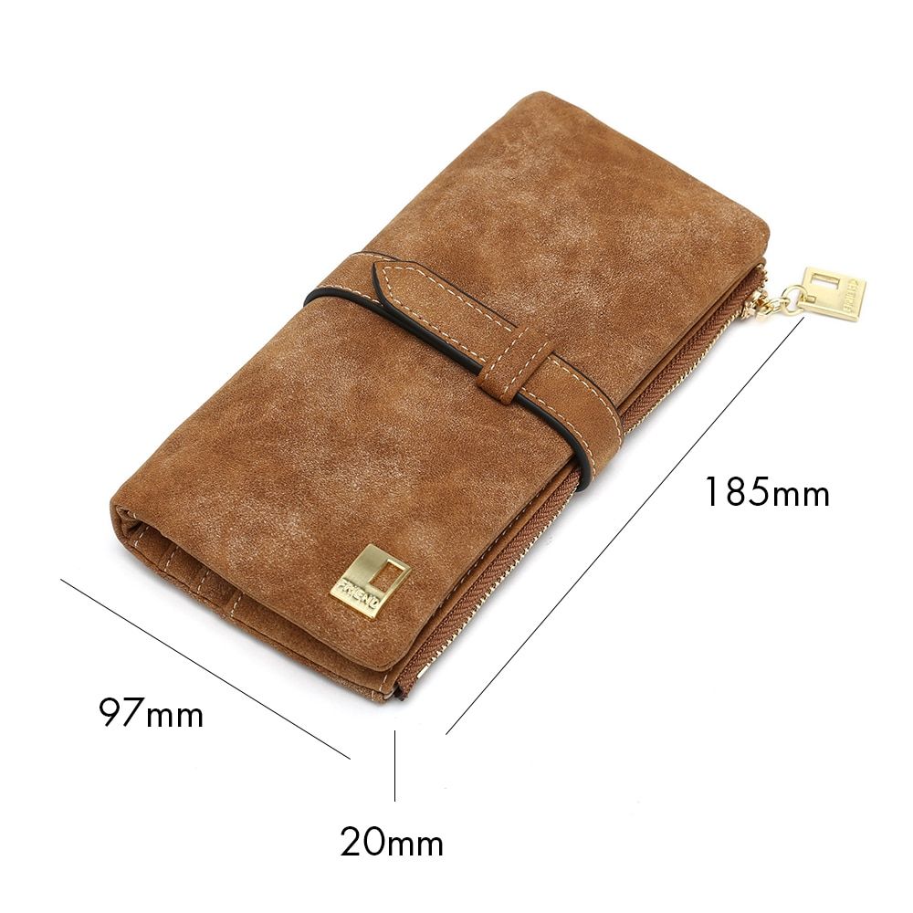 Elegant Wallet Women Luxury  Famous Designer Concise Vintage Nubuck Phone Coin Long Women Wallets And Purses-Brown