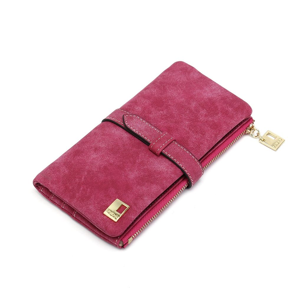Elegant Wallet Women Luxury  Famous Designer Concise Vintage Nubuck Phone Coin Long Women Wallets And Purses-Brown