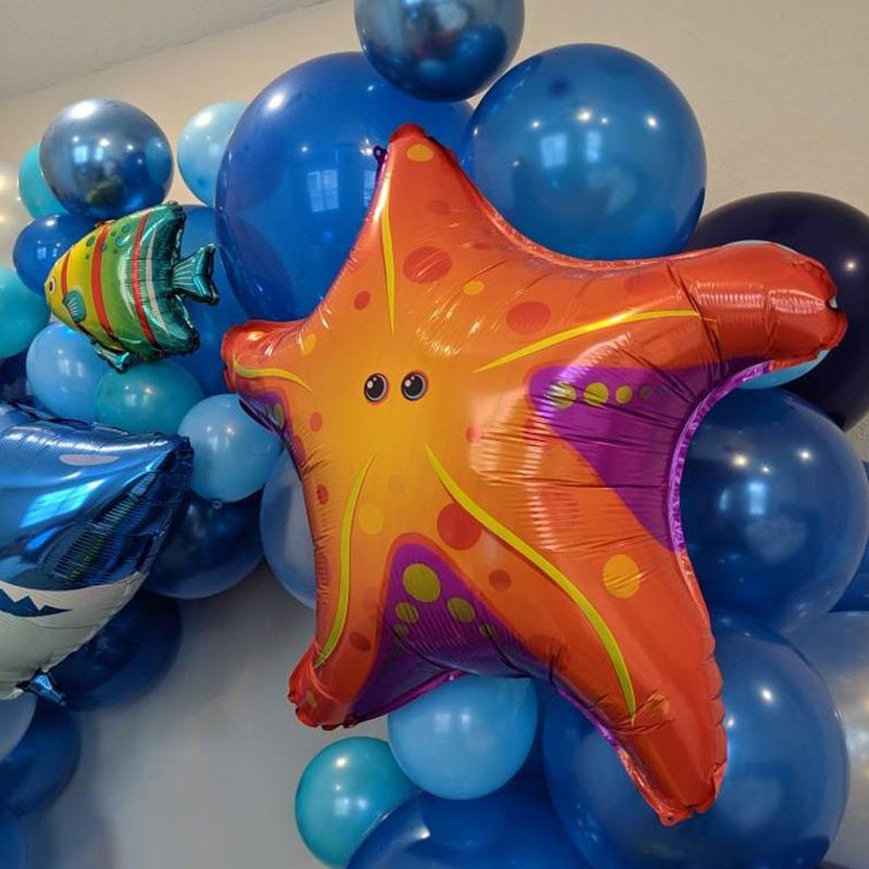 Sea Animal Foil Balloon Cartoon Under The Sea Shark Octopus Baby Shower Birthday Party Wedding Decoration Ocean Theme Arch Decor 101pcs Arch Set