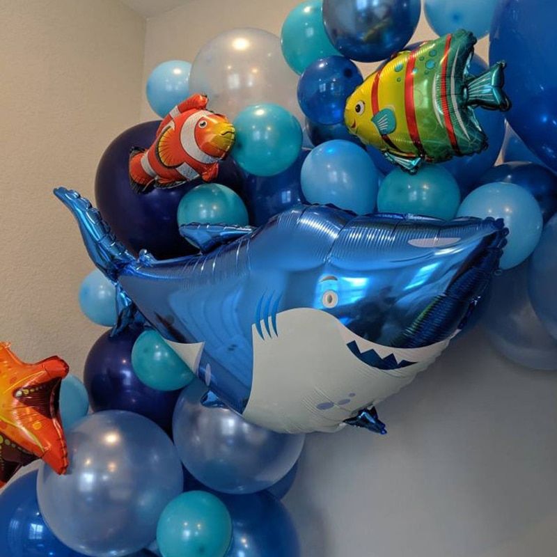 Sea Animal Foil Balloon Cartoon Under The Sea Shark Octopus Baby Shower Birthday Party Wedding Decoration Ocean Theme Arch Decor 101pcs Arch Set