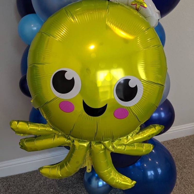 Sea Animal Foil Balloon Cartoon Under The Sea Shark Octopus Baby Shower Birthday Party Wedding Decoration Ocean Theme Arch Decor 101pcs Arch Set