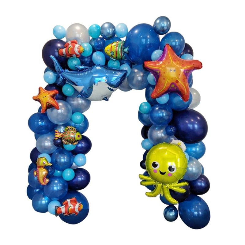 Sea Animal Foil Balloon Cartoon Under The Sea Shark Octopus Baby Shower Birthday Party Wedding Decoration Ocean Theme Arch Decor 101pcs Arch Set