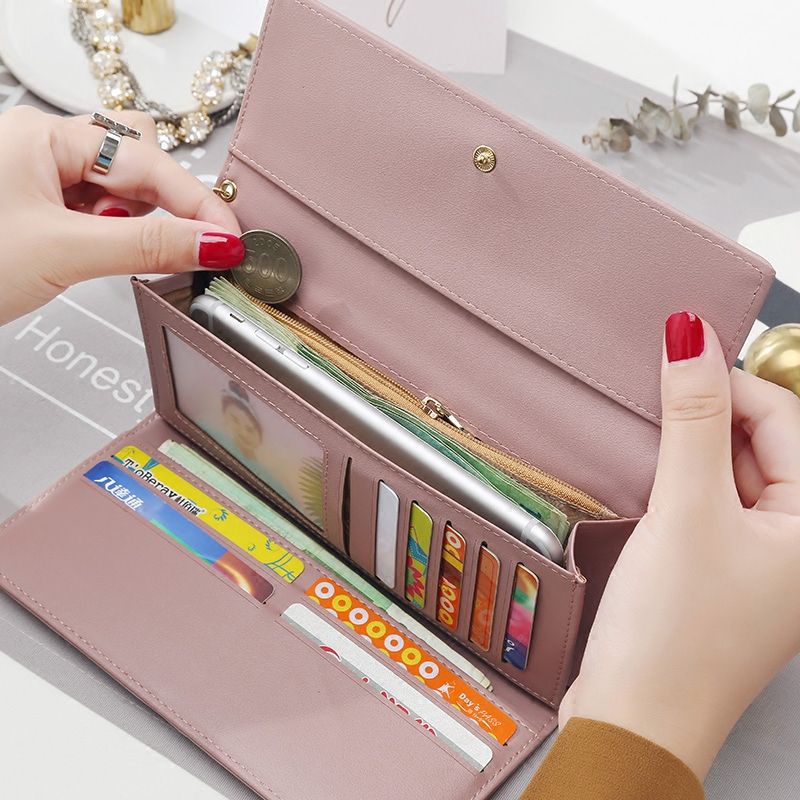 Women Wallets Long Style Multi-functional Wallet Purse Fresh PU Leather Female Clutch Card Holder-Black