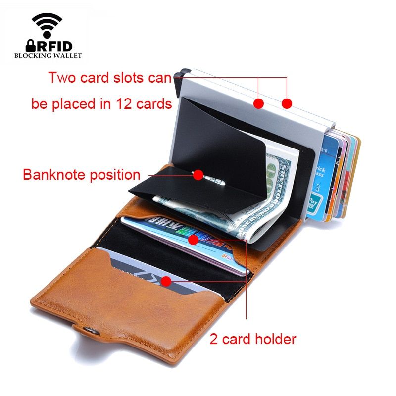 Wallet Men Money Bag Thin Mini Purse Male Metal Aluminium Card Wallet Magic Slim Small Smart Wallet For Men Vallet-Coffee