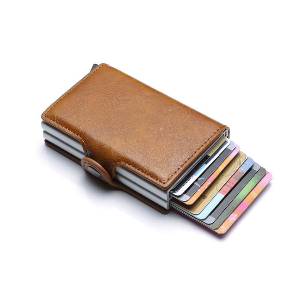 Wallet Men Money Bag Thin Mini Purse Male Metal Aluminium Card Wallet Magic Slim Small Smart Wallet For Men Vallet-Coffee