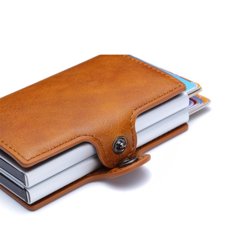 Wallet Men Money Bag Thin Mini Purse Male Metal Aluminium Card Wallet Magic Slim Small Smart Wallet For Men Vallet-Coffee