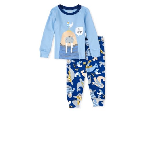 Boys Hi Mom Snug Fit Cotton Long Sleeve Pyjamas Sleepwear- Blue