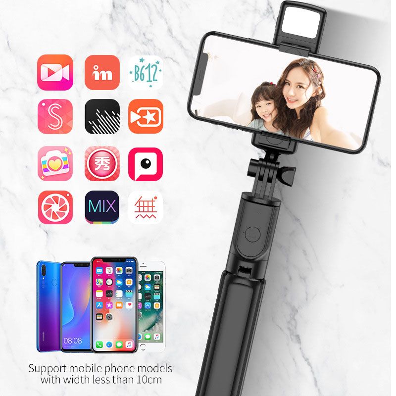 Bluetooth Wireless Selfie Stick Mini Tripod Extendable Monopod With Fill Light Remote Shutter For IOS Android