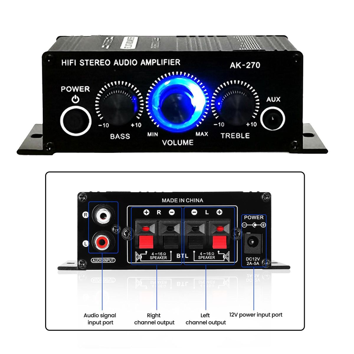12V 2A  Stereo Amplifier, AMP 2-Channel Audio Bass