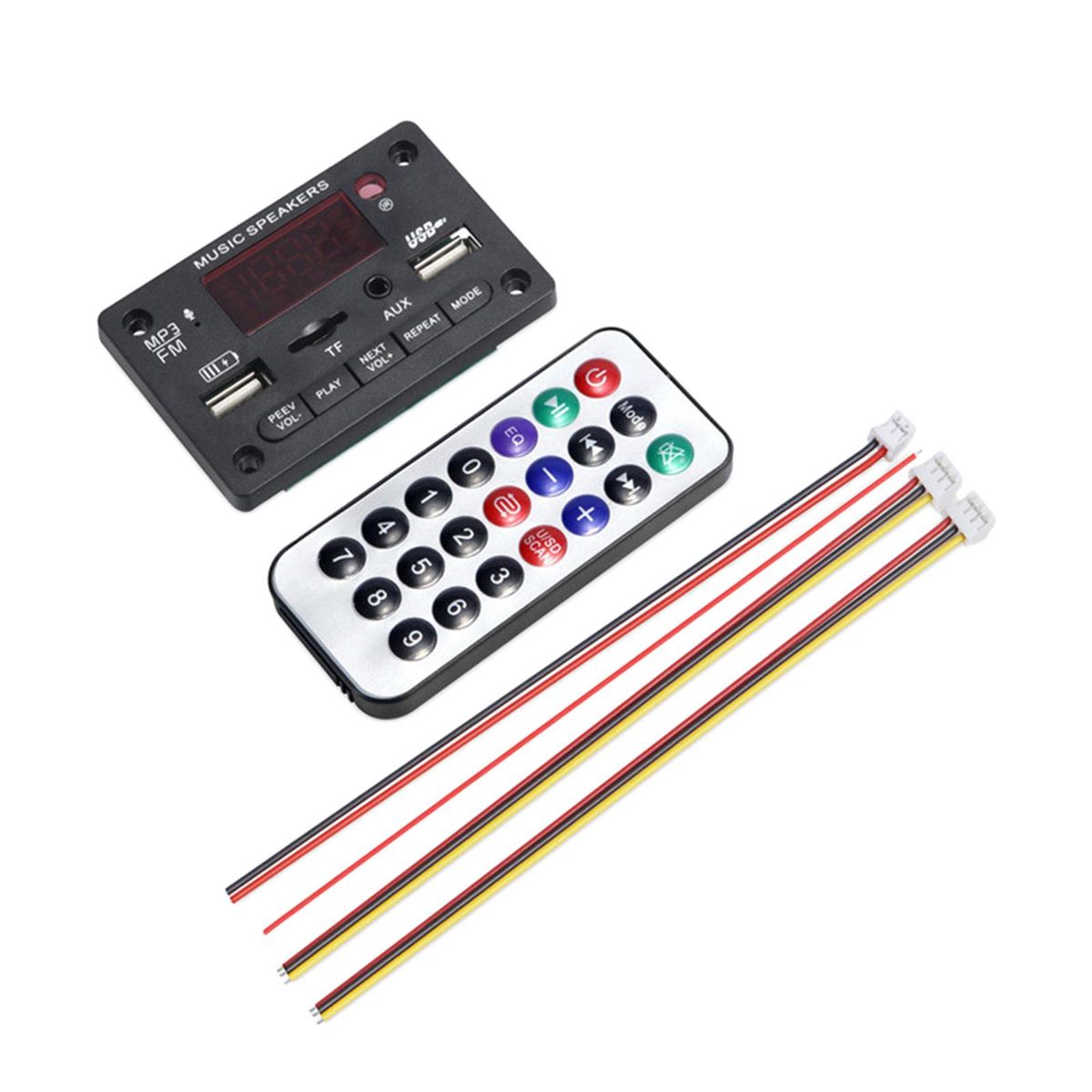 MP3 Player Decoder Support FM TF USB AUX Cars MP3 Player Black