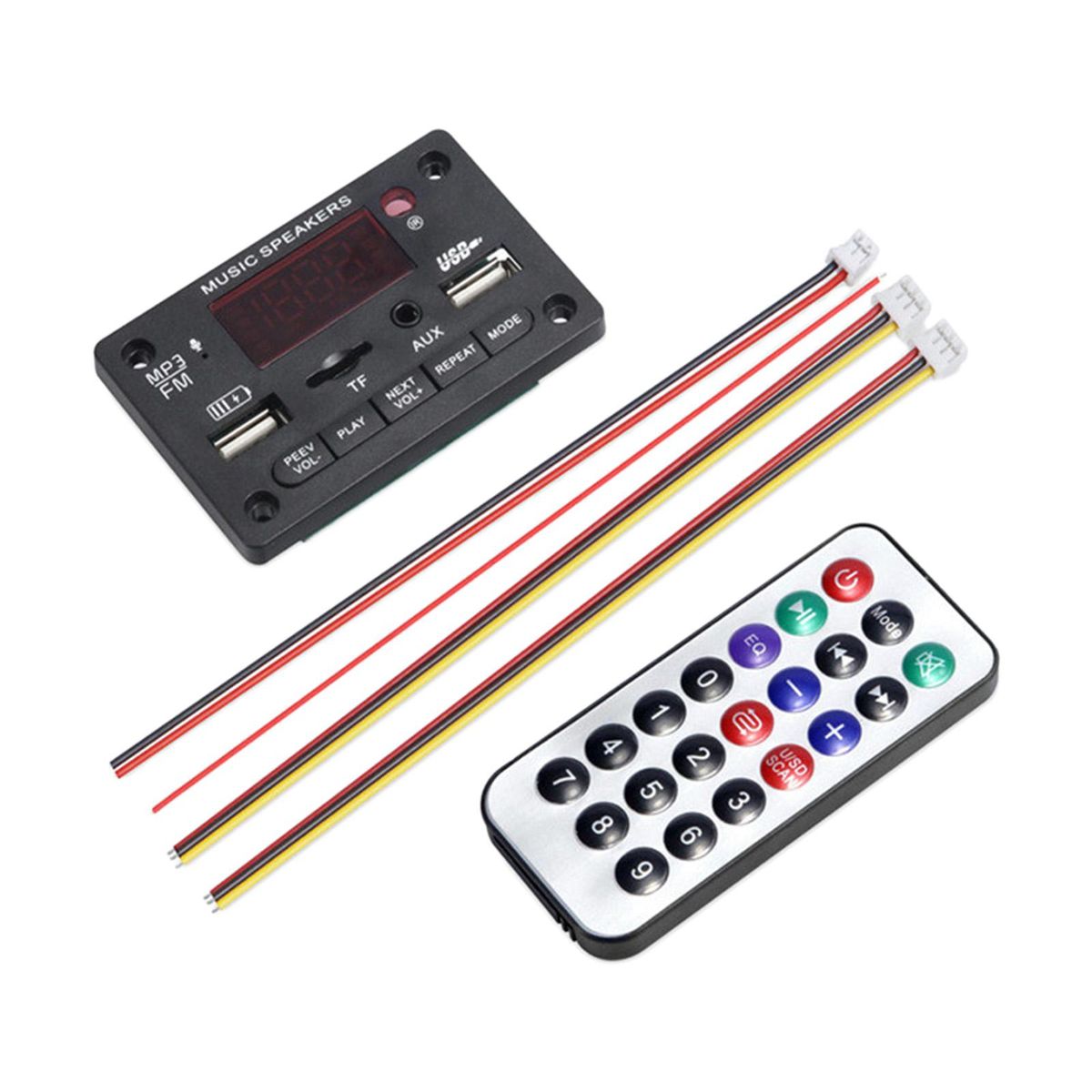 MP3 Player Decoder Support FM TF USB AUX Cars MP3 Player Black