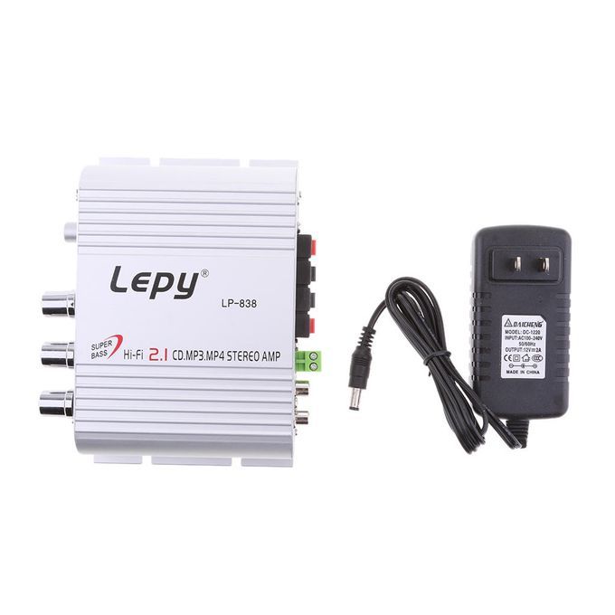 Mini Hi-Fi Stereo Amplifier Amp Radio MP3 20W 12V With Adapter Silver