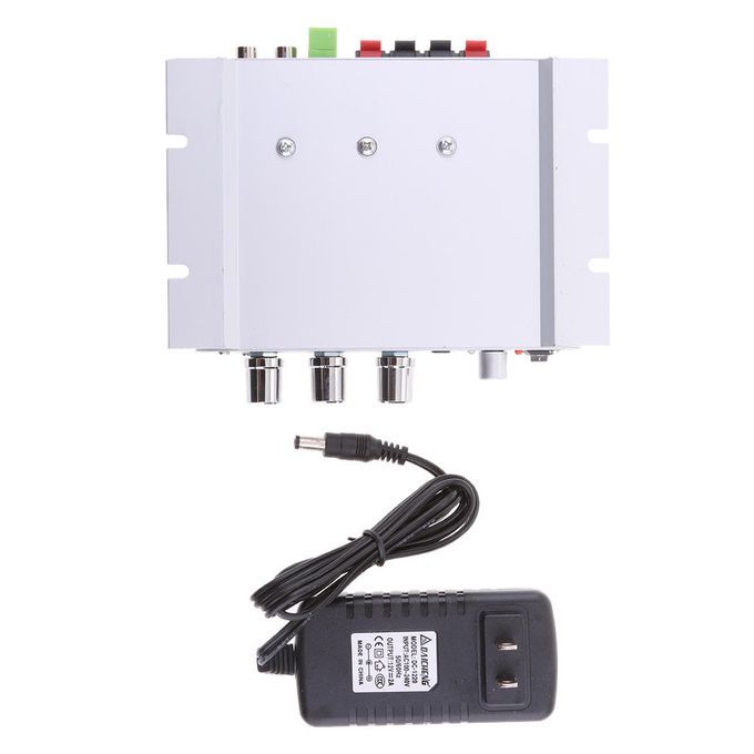 Mini Hi-Fi Stereo Amplifier Amp Radio MP3 20W 12V With Adapter Silver