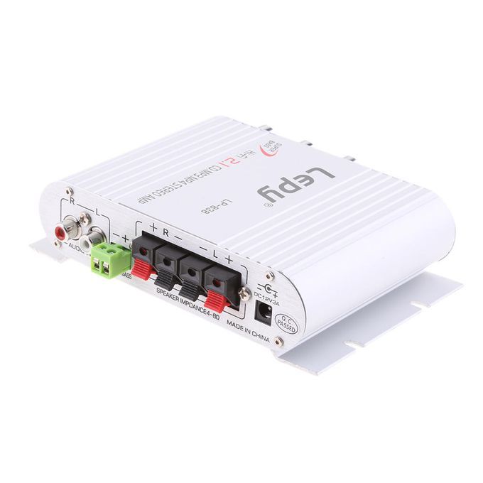 Mini Hi-Fi Stereo Amplifier Amp Radio MP3 20W 12V With Adapter Silver