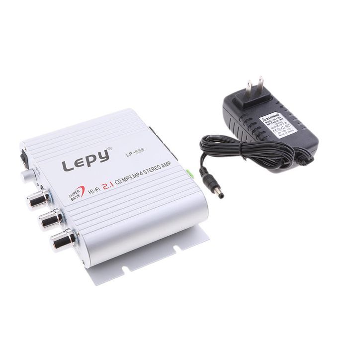 Mini Hi-Fi Stereo Amplifier Amp Radio MP3 20W 12V With Adapter Silver