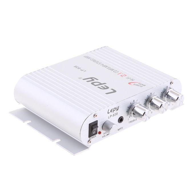 Mini Hi-Fi Stereo Amplifier Amp Radio MP3 20W 12V With Adapter Silver