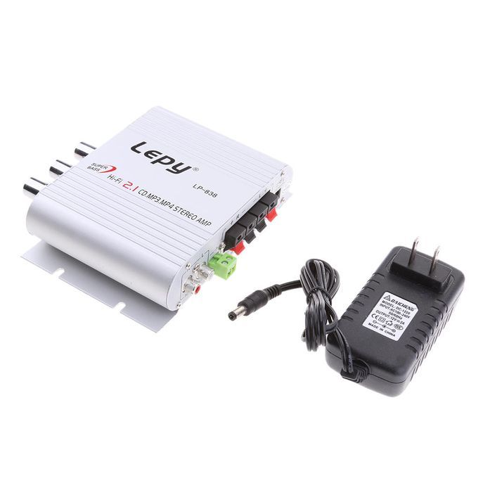 Mini Hi-Fi Stereo Amplifier Amp Radio MP3 20W 12V With Adapter Silver