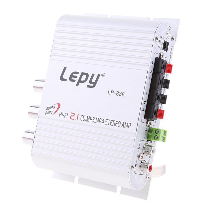 Mini Hi-Fi Stereo Amplifier Amp Radio MP3 20W 12V With Adapter Silver