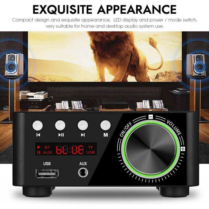 Powerful Mini 100W Bluetooth 5.0 Power Amplifier Hi-Fi 2.0 Black